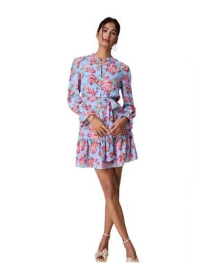GORGEOUS UnTuckit Spring Floral Tie-Waist Mini Dress in Light Blue & Rose